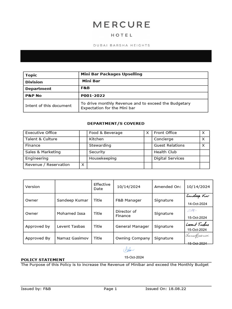 Policy & Procedure - Mini Bar - 14 - Oct - 2024-134734 | PDF
