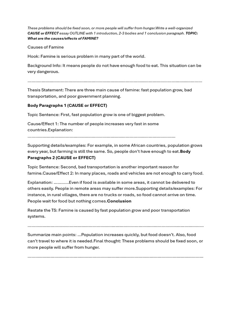 Cause and Effect Essay Outline | PDF