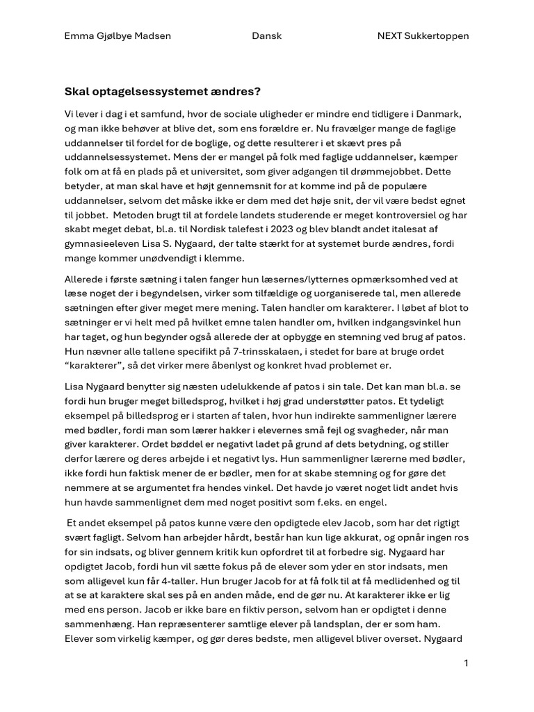 Lisa Storgard Nygaard Tale Analyse | PDF