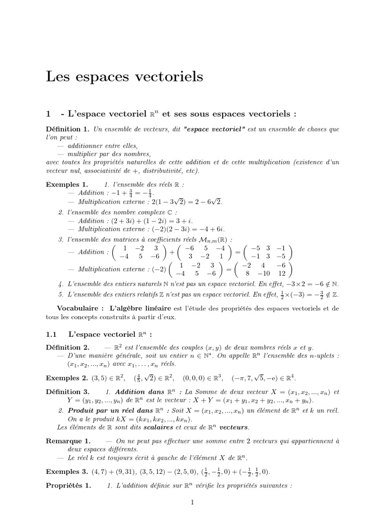 Chap 1 Espaces Vectoriels | PDF | Espace vectoriel | Multiplication