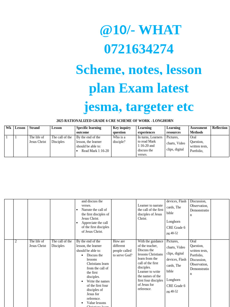 6 Cre. Cre Scheme of Work Term 2 | PDF | Disciple (Christianity ...