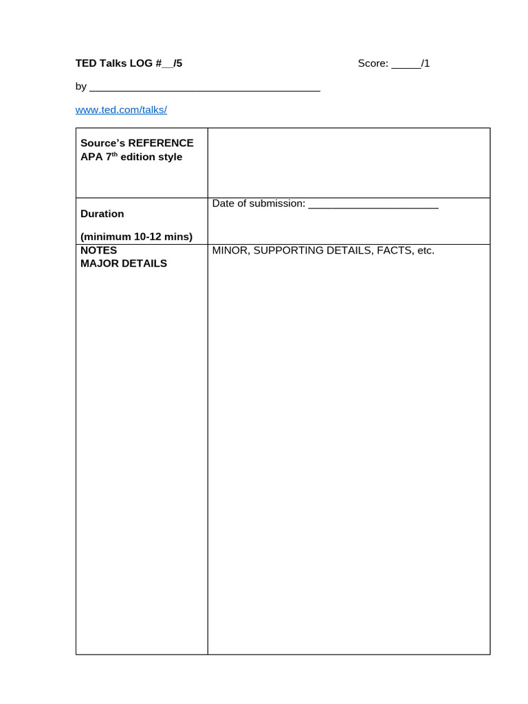 TED Talk Summary and Notes Template | PDF