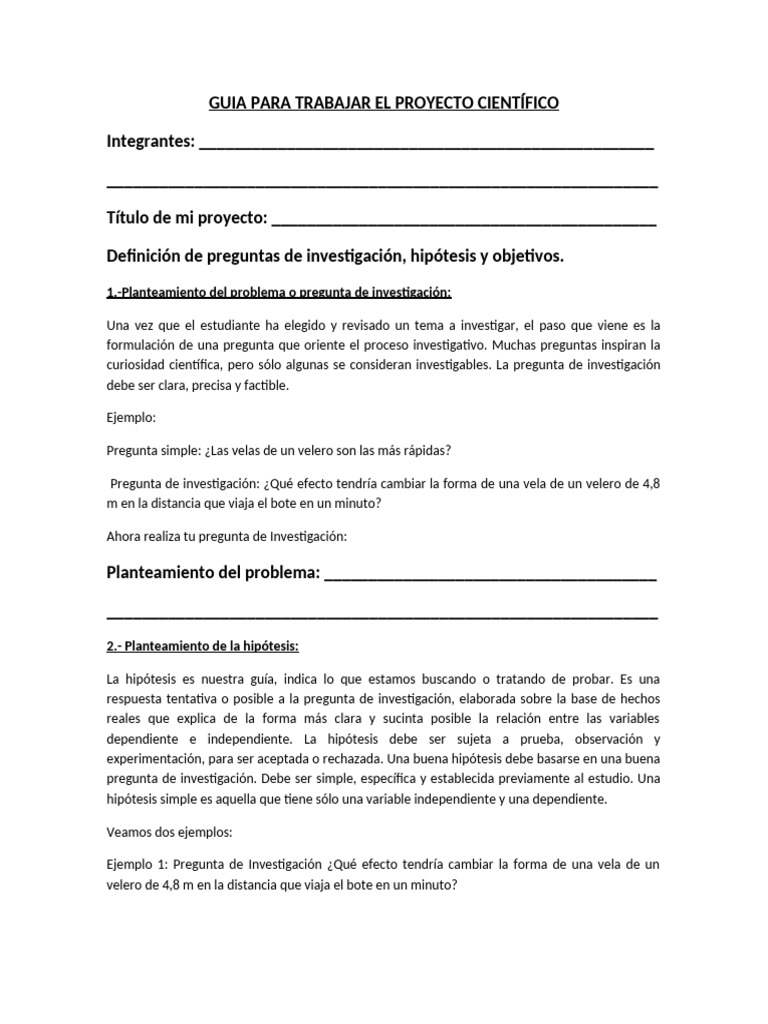 Guia de Trabajo para Proyecto Científico | PDF | Hipótesis | Teoría