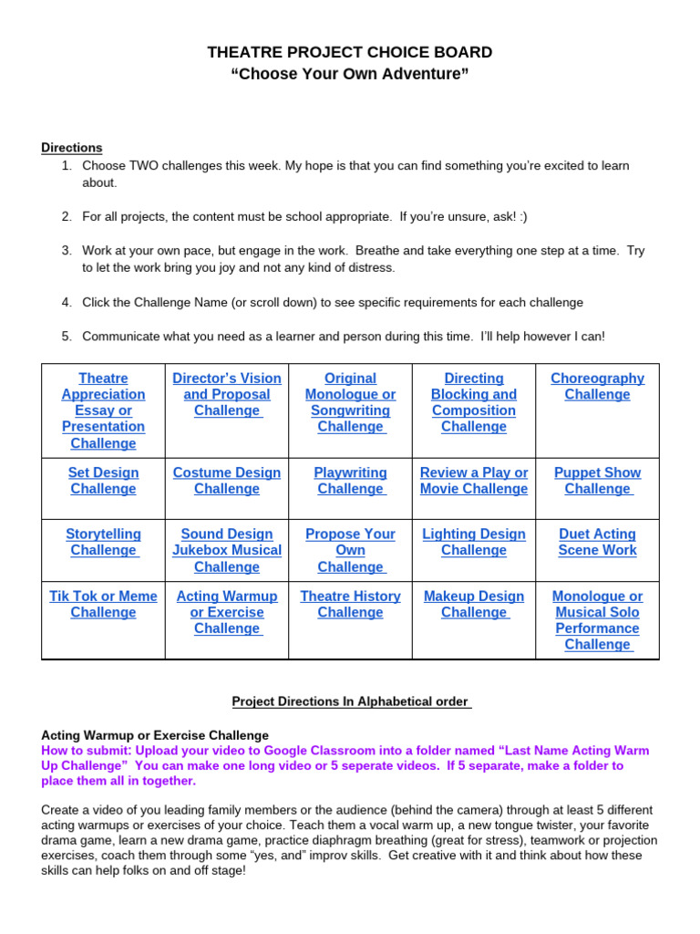Theatre Project Challenge Board | PDF