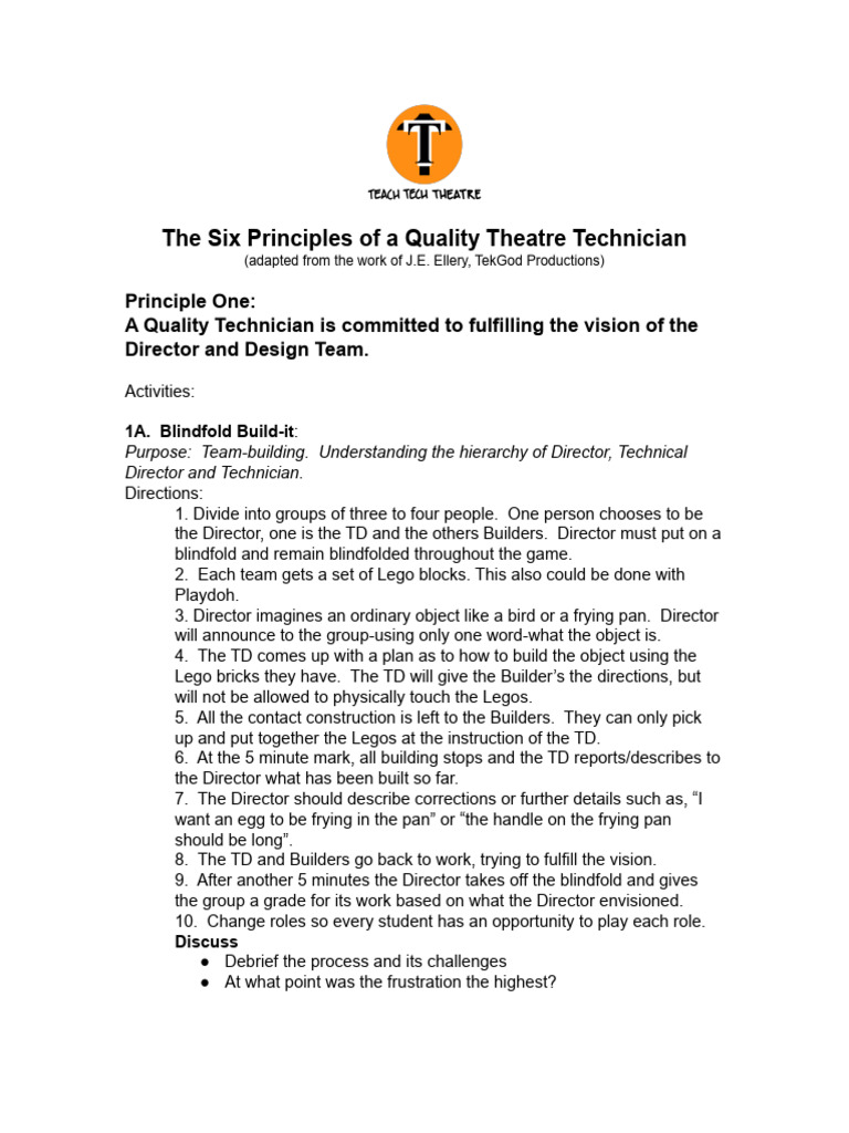 Six Principles of Quality Theatre Technicians | PDF