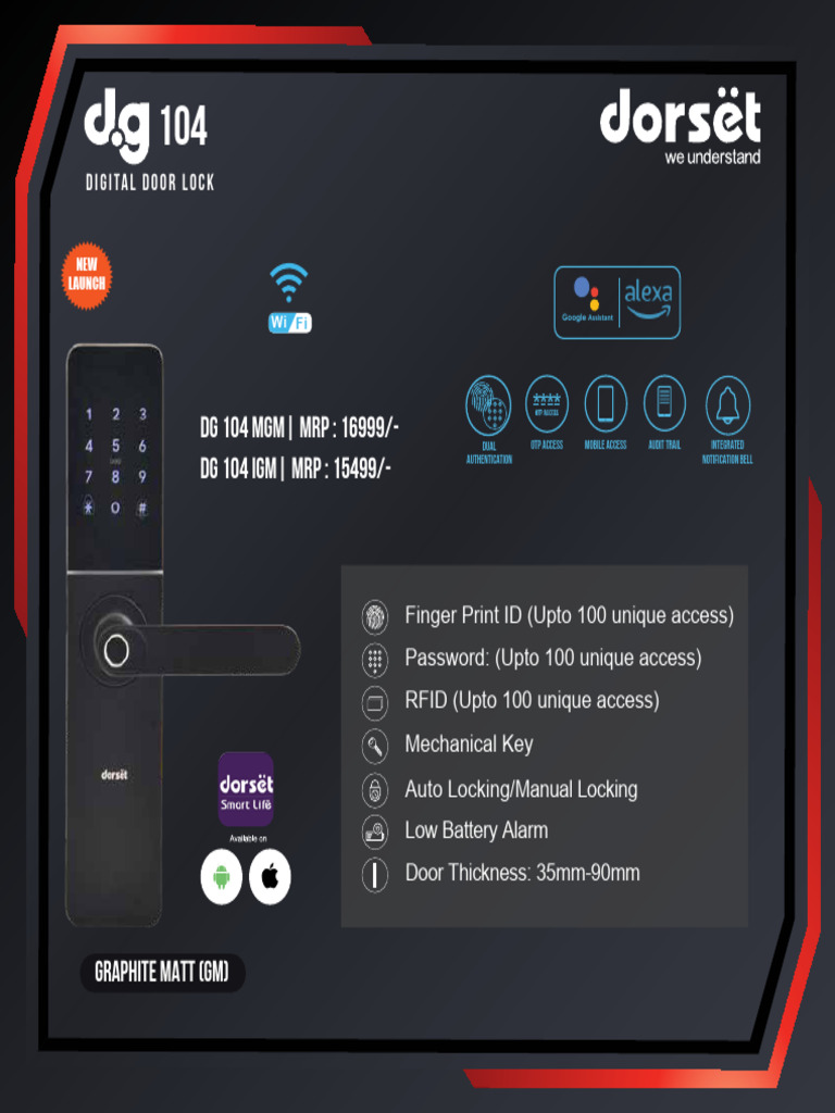 Dorset DG 104 Digital Lock Overview | PDF