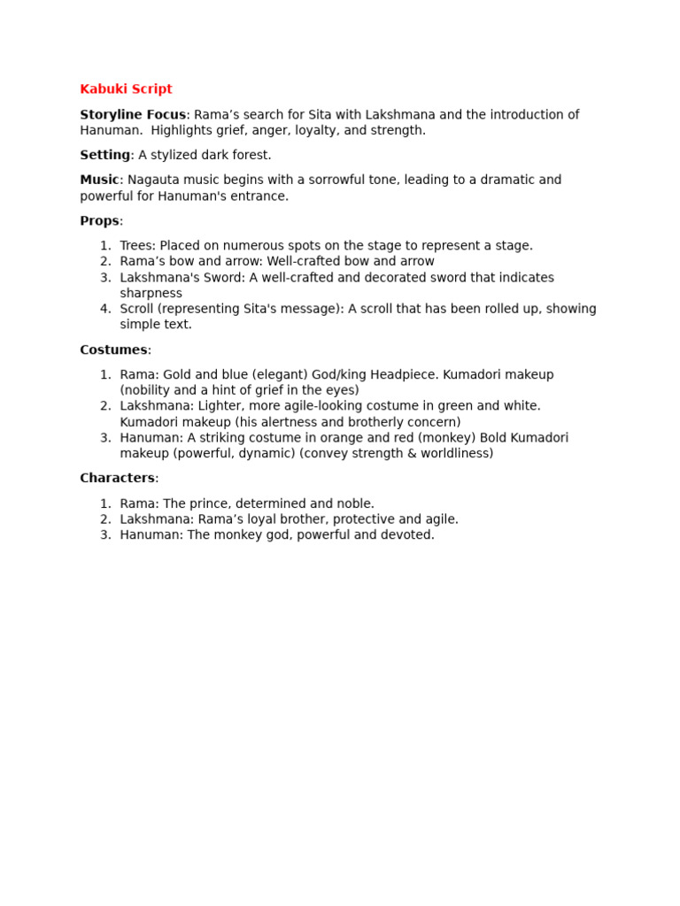 MAPEH PT Kabuki Script | PDF | Rama | Sita