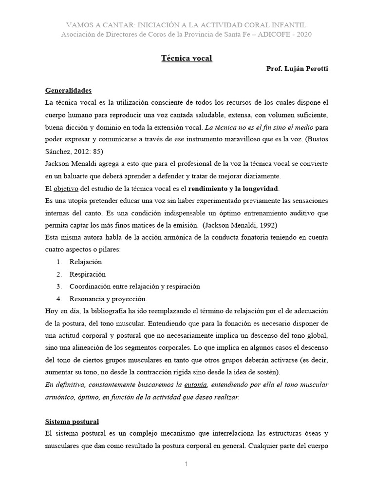 Técnica Vocal y Postura en Canto Infantil | PDF | Canto | Respiración