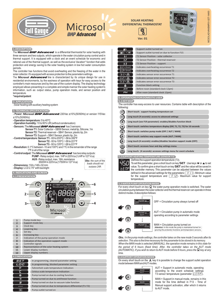 Microsol BMP Advanced Solar Controller | PDF | Temperature | Heat