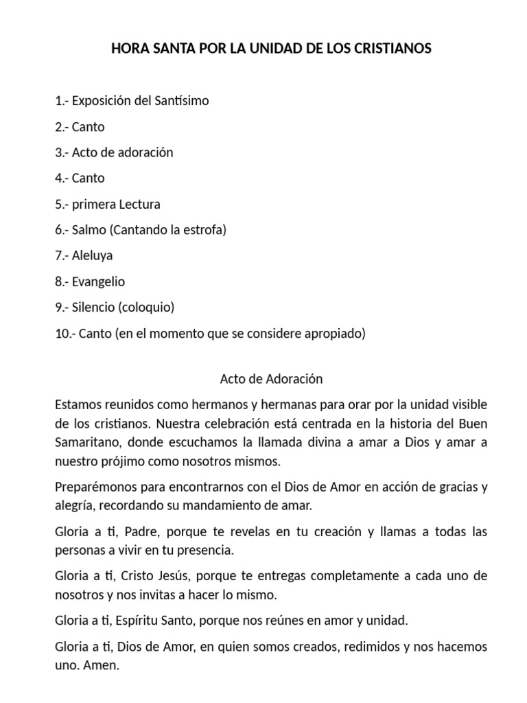 Hora Santa Por La Unidad de Los Cristianos | PDF | Amor | Jesús