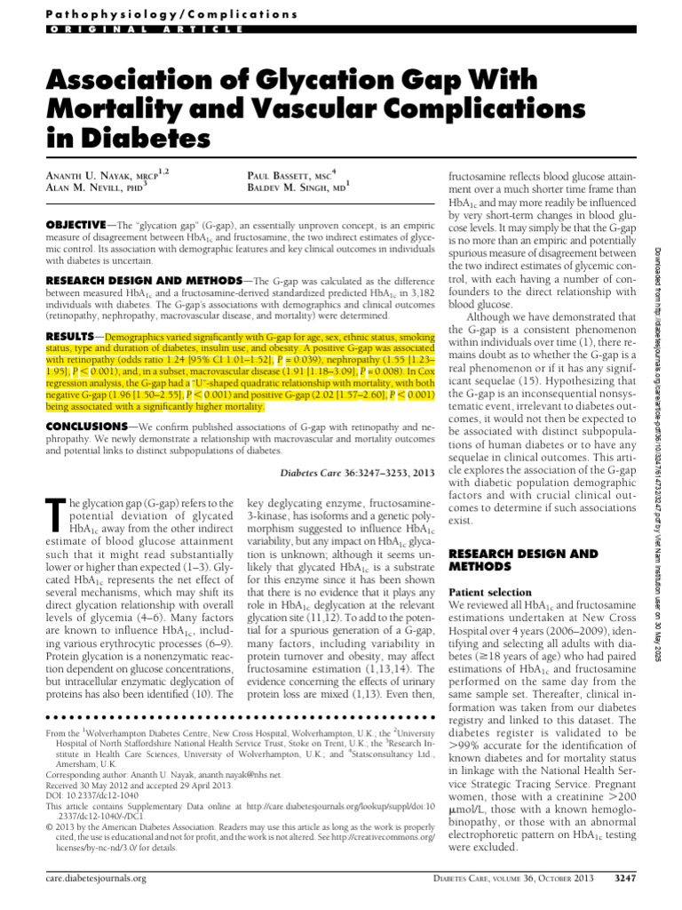 Glycation Gap's Impact on Diabetes Outcomes | PDF | Glycated Hemoglobin ...