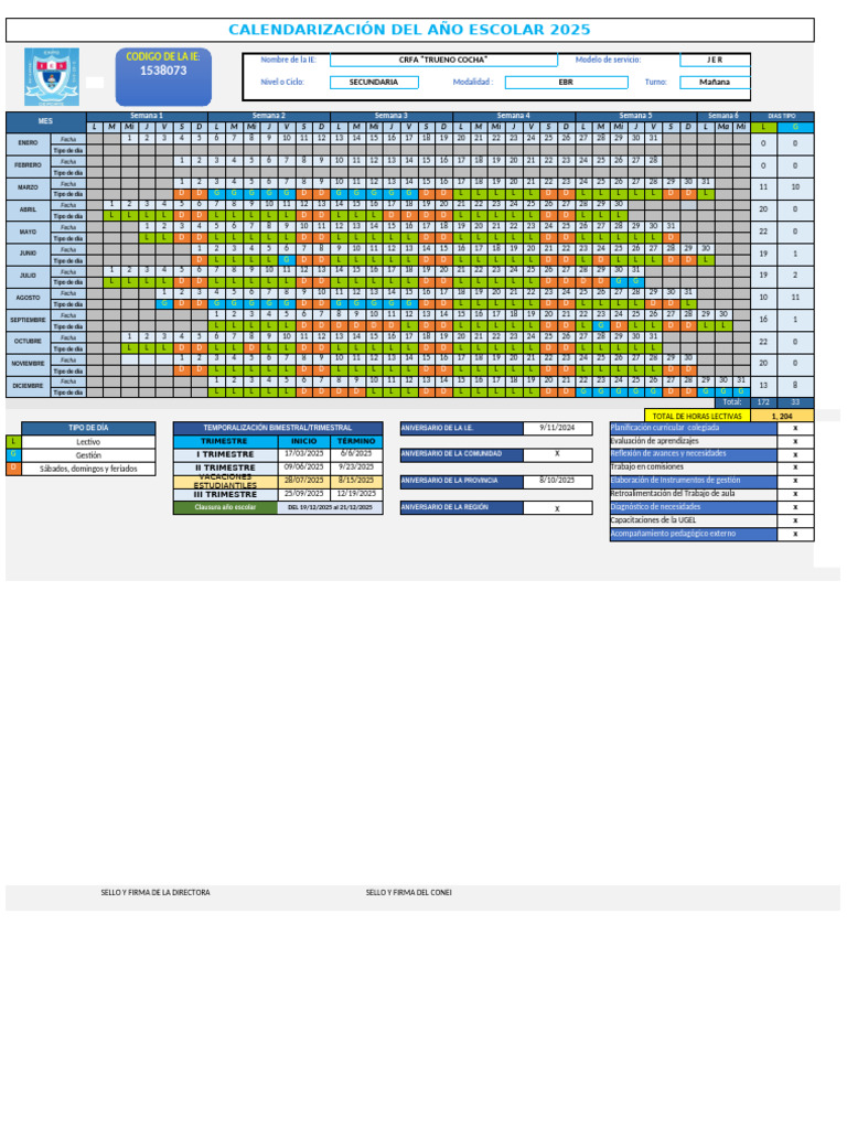 Calendarizacion I.E.S Crfa Trueno Cocha | PDF