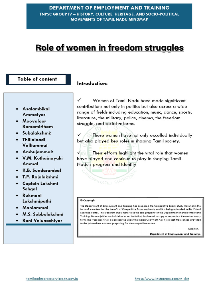 Women Freedom Fighters of Tamil Nadu | PDF | Mahatma Gandhi | Indian ...