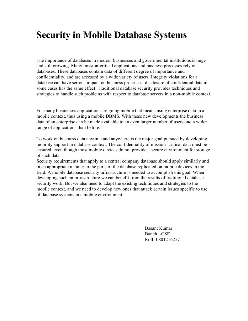 Security in Mobile Database Systems | PDF