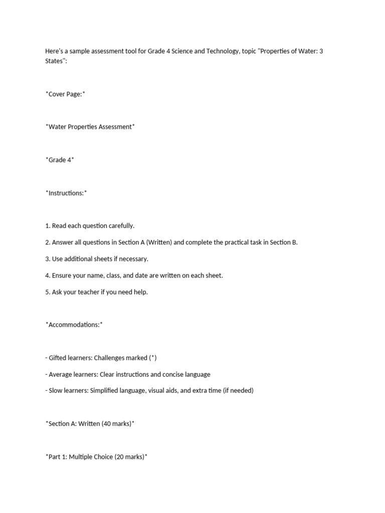 Assessment Assignment | PDF | Water | Evaporation