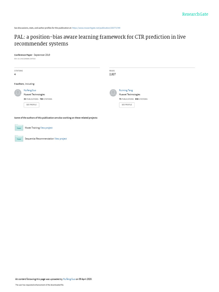 (2019) (Huawei) (PAL) A Position-Bias Aware Learning Framework For CTR ...