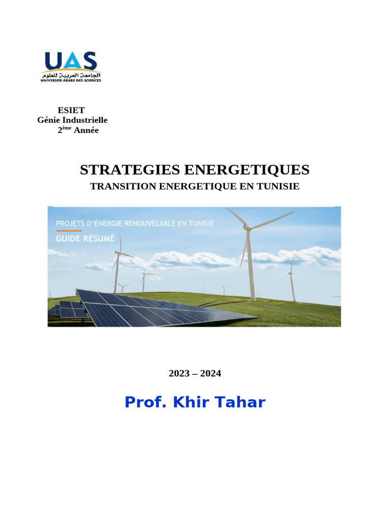Transition énergétique en Tunisie 2023 | PDF | Énergie renouvelable ...