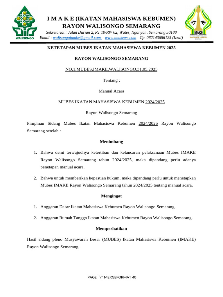 Manual Acara Mubes IMAKE 2024/2025 | PDF