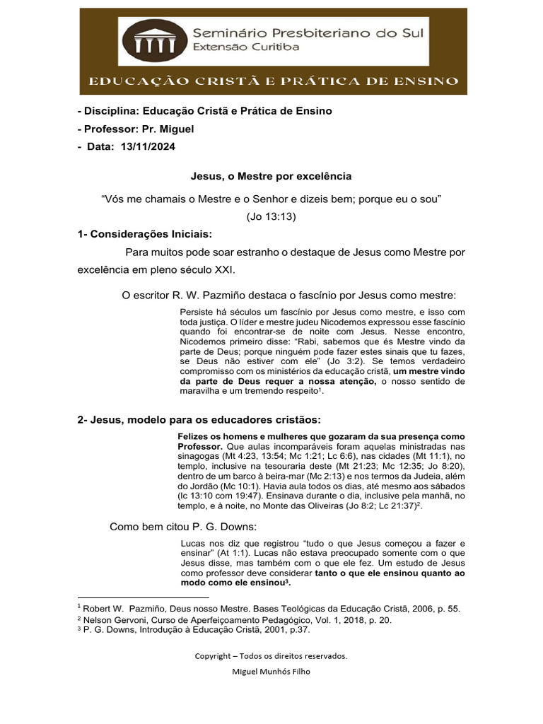 Jesus como Modelo de Ensino Cristão | PDF | Jesus | Pedagogia