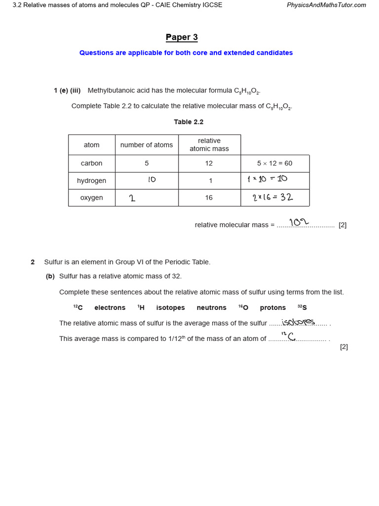 Relative Molecular Mass Calculations in Chemistry | PDF | Molecules | Oxide