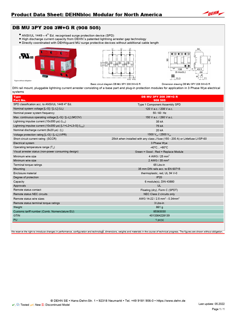 DEHNbloc Modular Surge Protector 908505 | PDF | Alternating Current ...