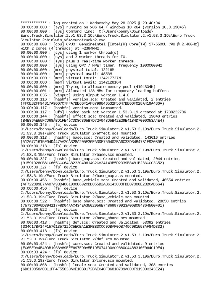 Euro Truck Simulator 2 Log File | PDF | Thread (Computing) | System ...