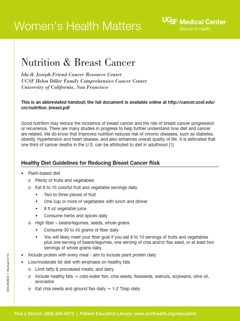 Nutrition Tips for Breast Cancer Prevention | PDF | Fat | Vegetables