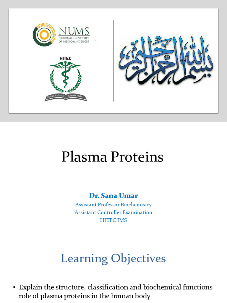 Overview of Plasma Proteins | PDF | Blood Plasma | Proteins