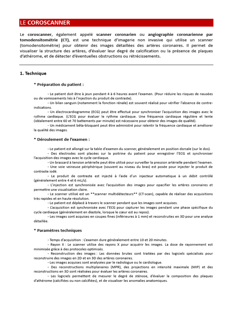 Coroscanner : Technique et Indications | PDF | Tomodensitométrie ...