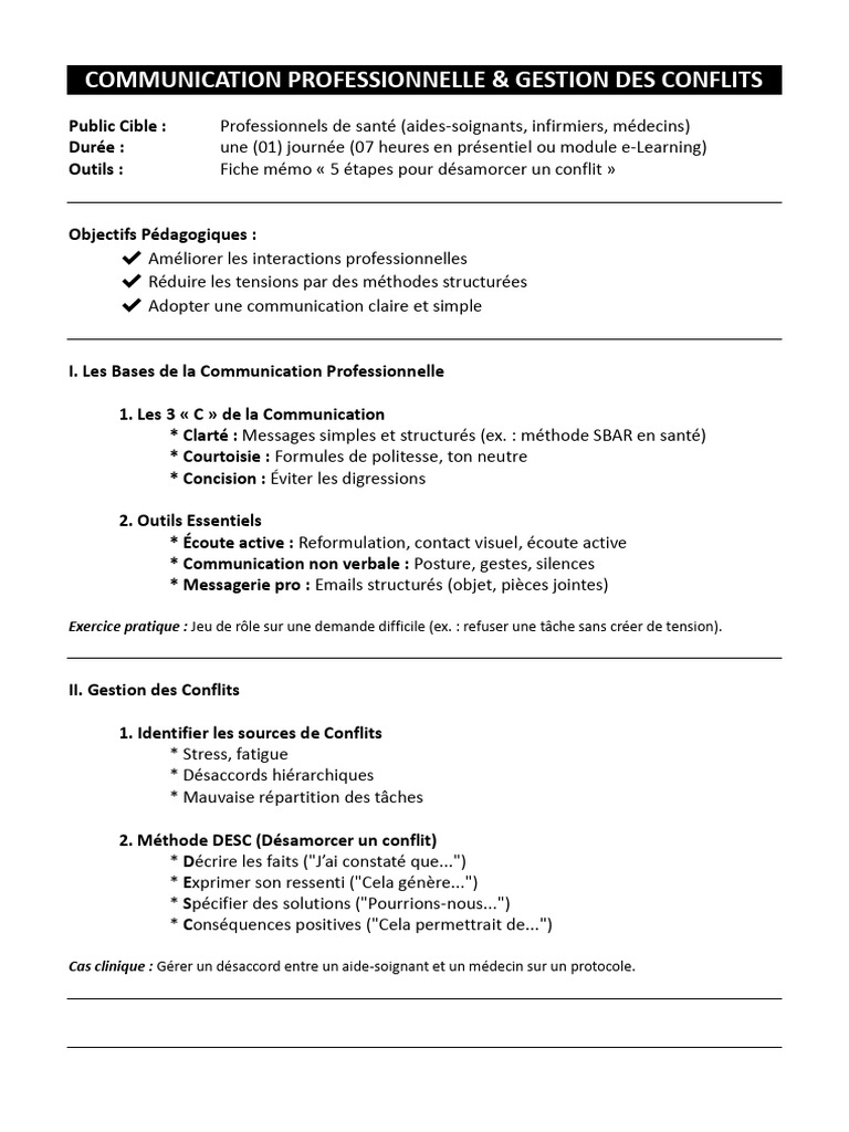 Méthode SBAR en Gestion de Conflits | PDF | la communication ...