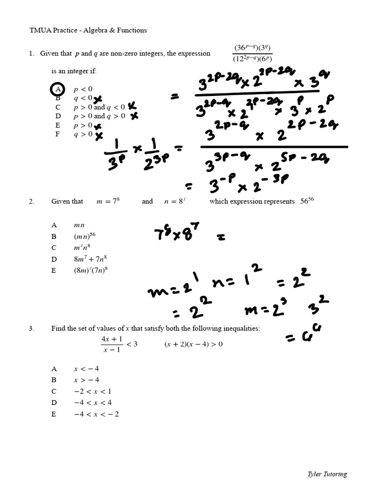 TMUA Algebra & Functions Practice Sheet | PDF | Equations | Polynomial