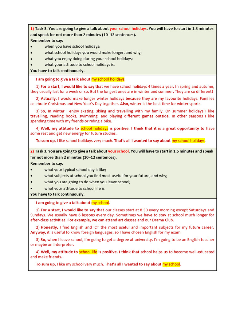 OGE Speaking3 FIPI - 26 Monologues EXAMPLES | PDF | Pet | Homework