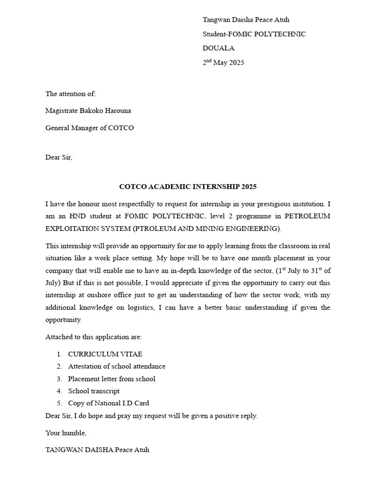 Application Letter Peace | PDF