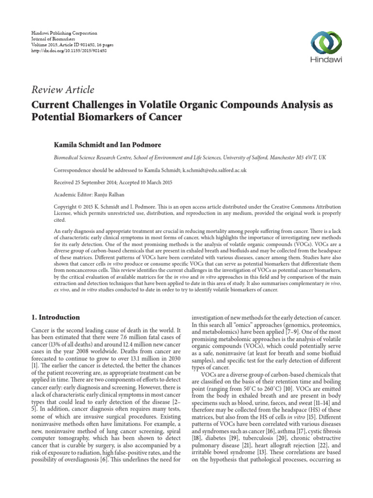 Challenges in Analyzing VOCs for Cancer | PDF | Volatile Organic ...