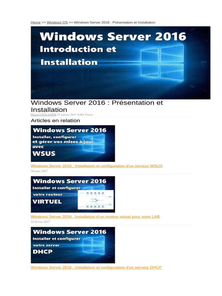 Installation de Windows Server 2016 | PDF | Serveur (Informatique ...