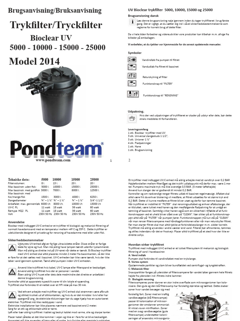 Bruksanvisning Pondteam Filter Bioclear 5000 10000 15000 25000 | PDF