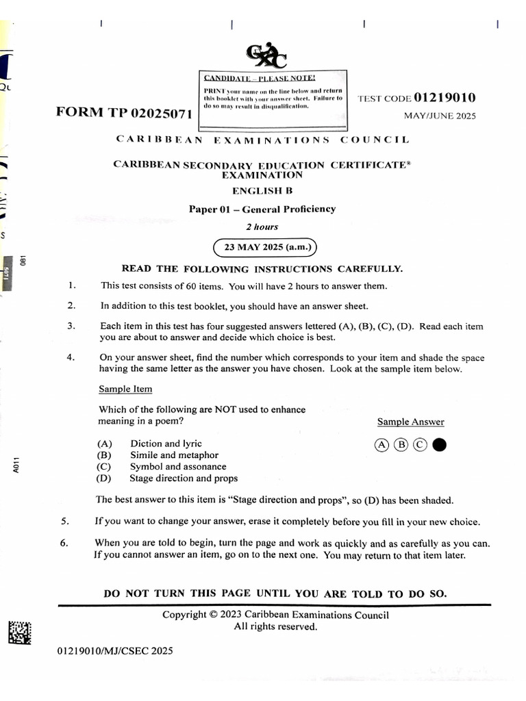 English B Paper 1 2025 Pdf