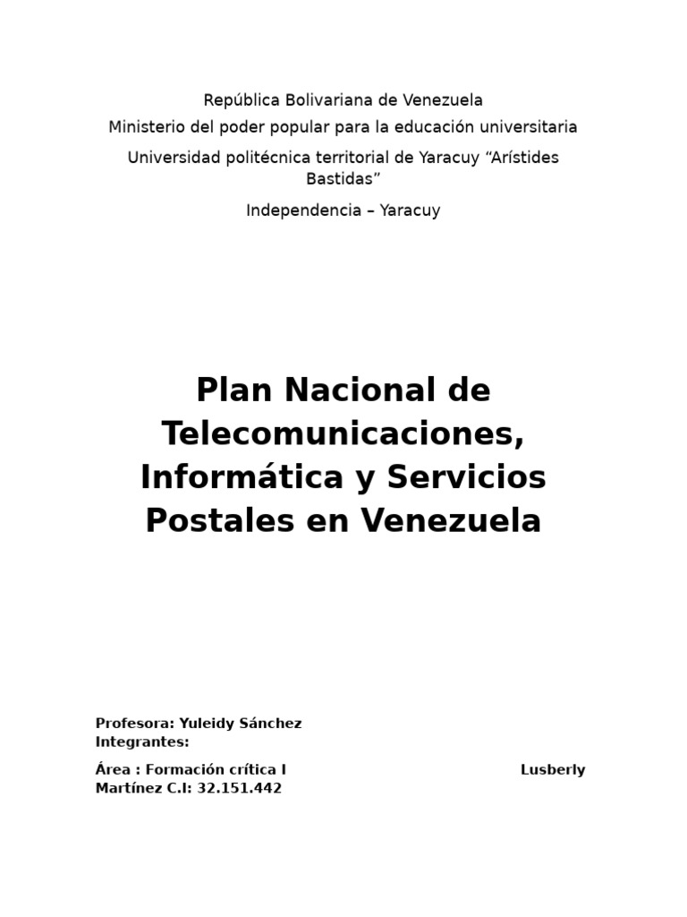 Plan Nacional de Telecomunicaciones en Venezuela | PDF ...