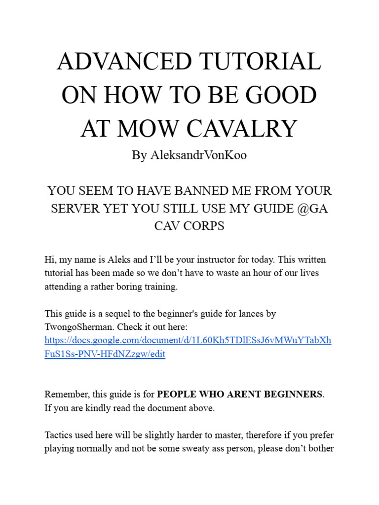 Alek's Advanced Cavalry Combat Tutorial. | PDF | Military