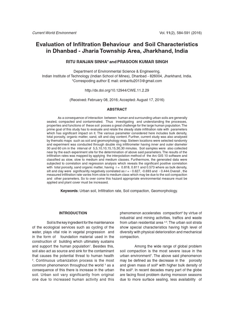 Infiltration Rates in Dhanbad Soils | PDF | Soil | Porosity
