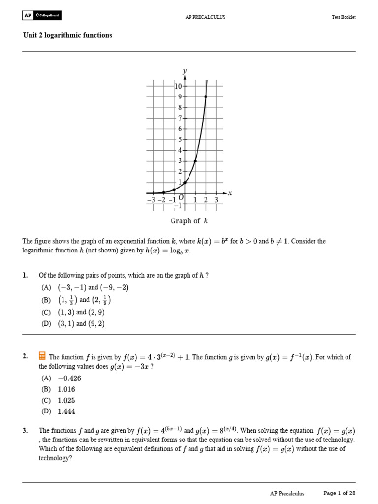 Exponential and Logarithmic Functions Test | PDF | Function ...