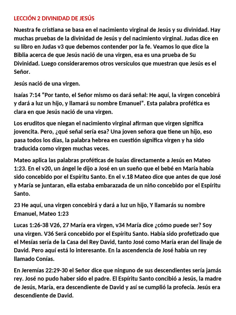 Lección 2 Divinidad de Jesús | PDF | María, madre de Jesús | Jesús
