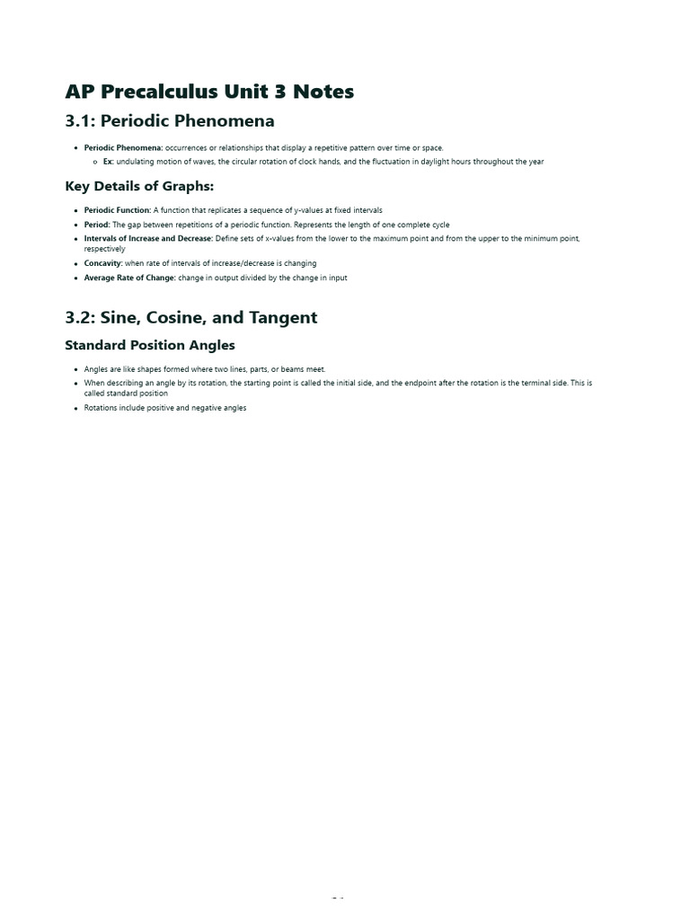 AP Precalculus Unit 3: Trigonometric Functions | PDF | Angle ...
