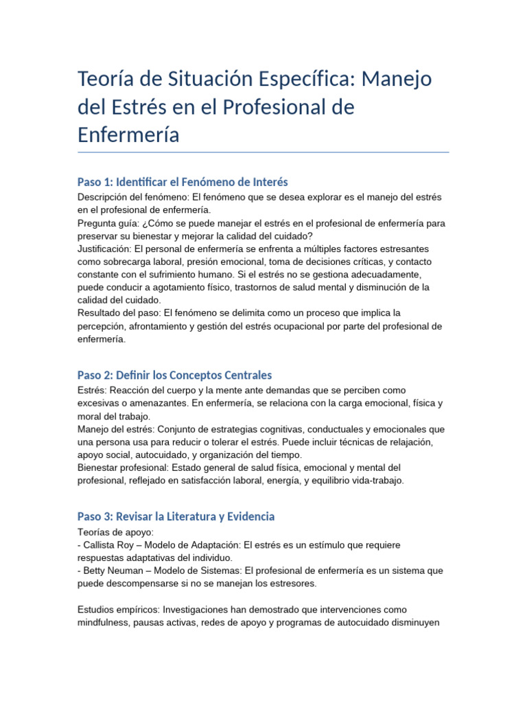 Manejo del Estrés en Enfermería | PDF | Estrés (biología) | Las emociones