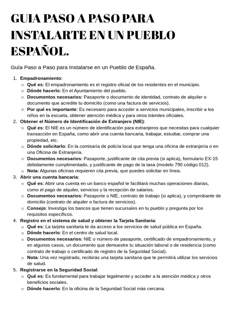 Instalarse en un Pueblo de España: Guía Práctica | PDF