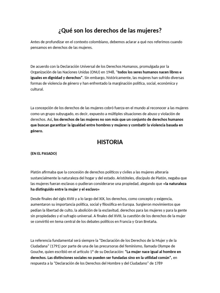 Derechos de las Mujeres: Historia y Lucha | PDF | Derechos de las ...