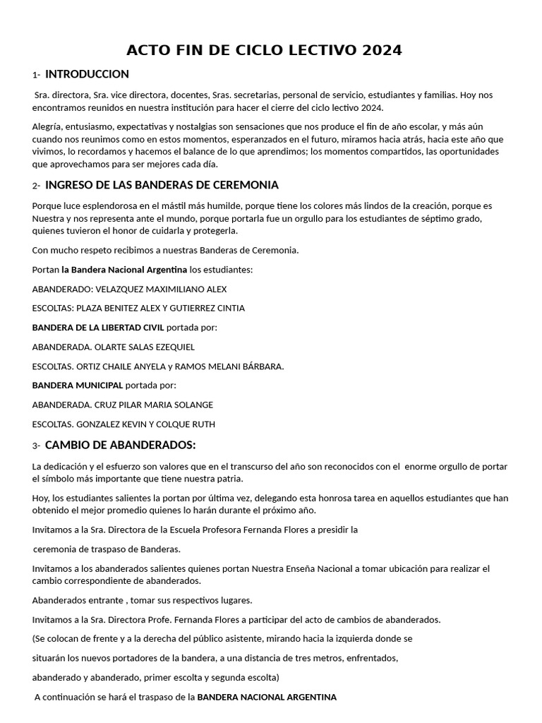 Acto de Cierre Ciclo Lectivo 2024 | PDF | Nación | Símbolos nacionales