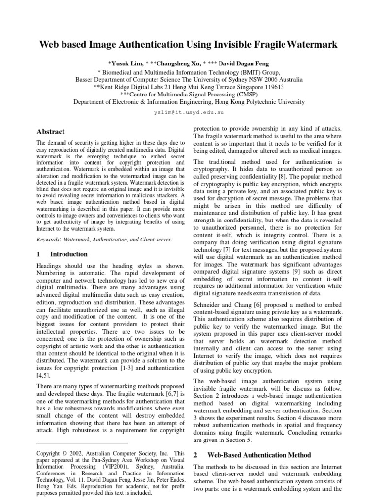 Web Based Image Authentication Using Invisible Fragile Watermark | PDF ...