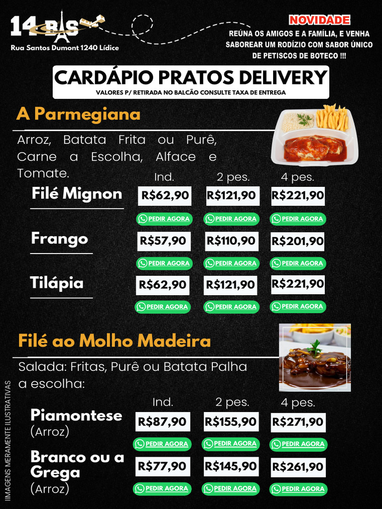 Cardápio Delivery: Pratos e Preços | PDF | Culinária | Culinária ocidental