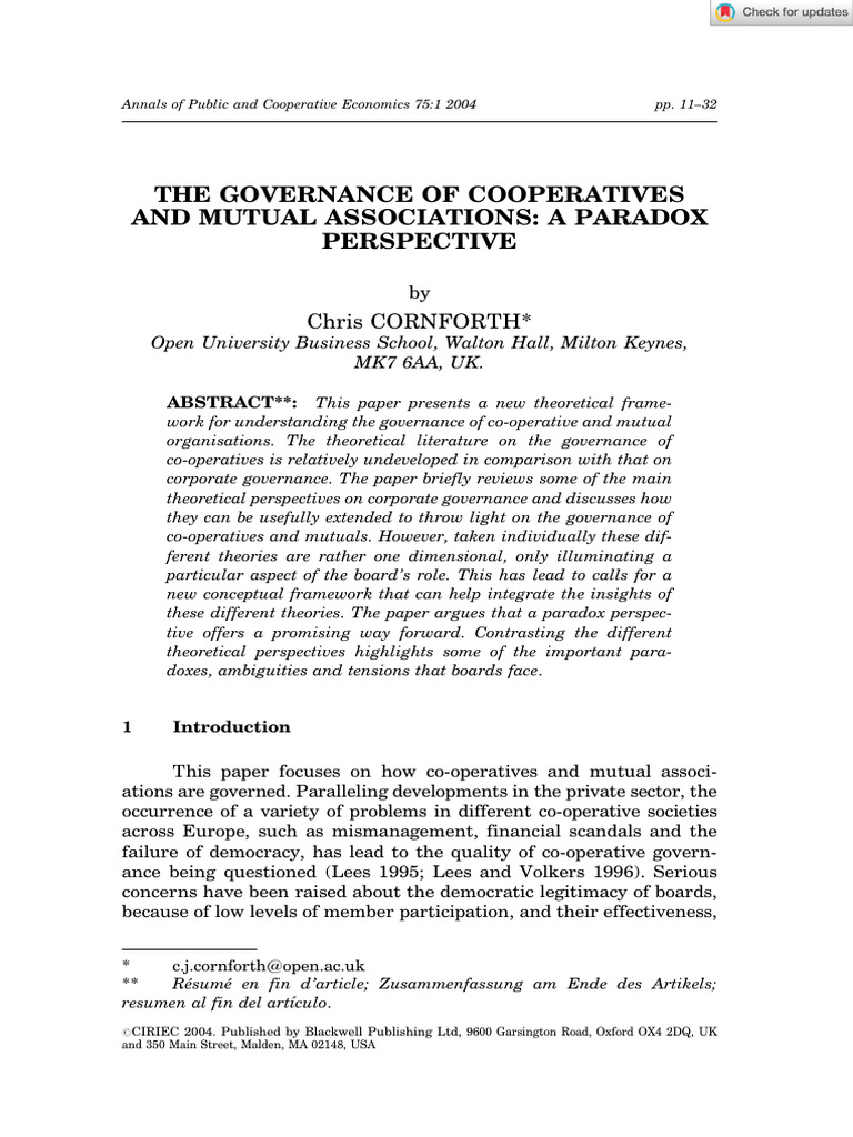 Governance Challenges in Cooperatives | PDF | Governance | Cooperative